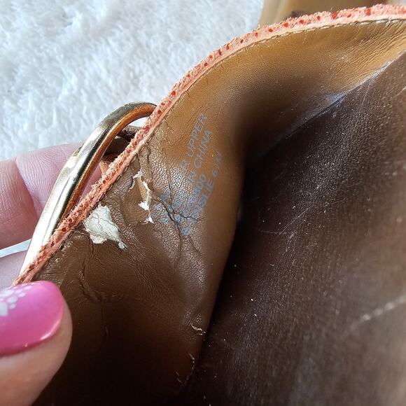 Etienne Aigner Women's Leather Open Toe Slides Flat Sandals Size 6.5 Gold Orange - Picture 5 of 6